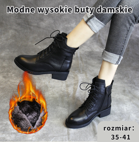 🔥【35-41】2024 Jesienno-zimowe nowe damskie buty Martin ze szpiczastym noskiem z prawdziwej skóry